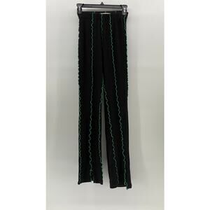 SIEDRES Women's Gray-Green Lettuce-Trim Ribbed Pull-On Slit-Hem Flare Pant SZ XS